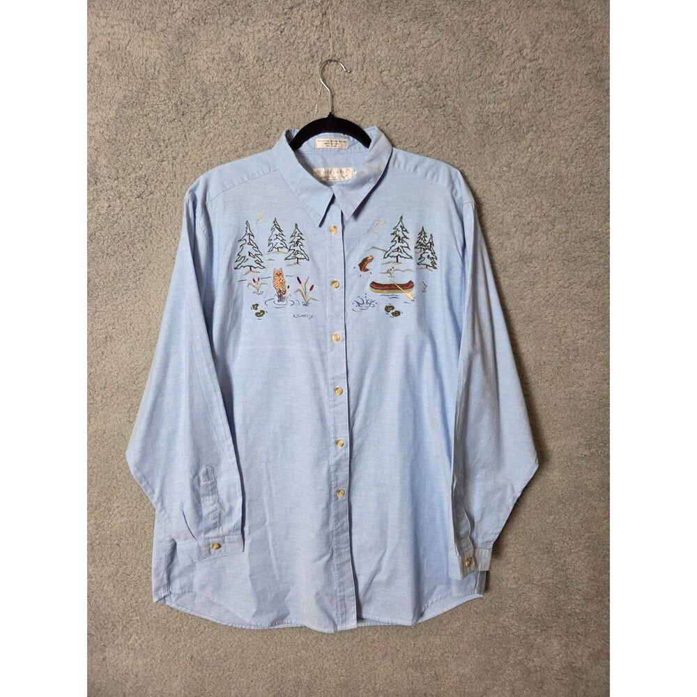 VTG Portraits Northern Isles Womens‎ Embroidered Blue Chambray Shirt 18 Outdoors